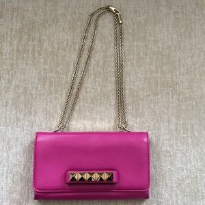 Valentino Garavani Fuchsia Clutch with Gold Studs